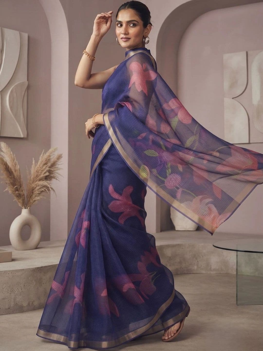 BORAD FASHION Floral Designer Chanderi Saree thumbnail 3
