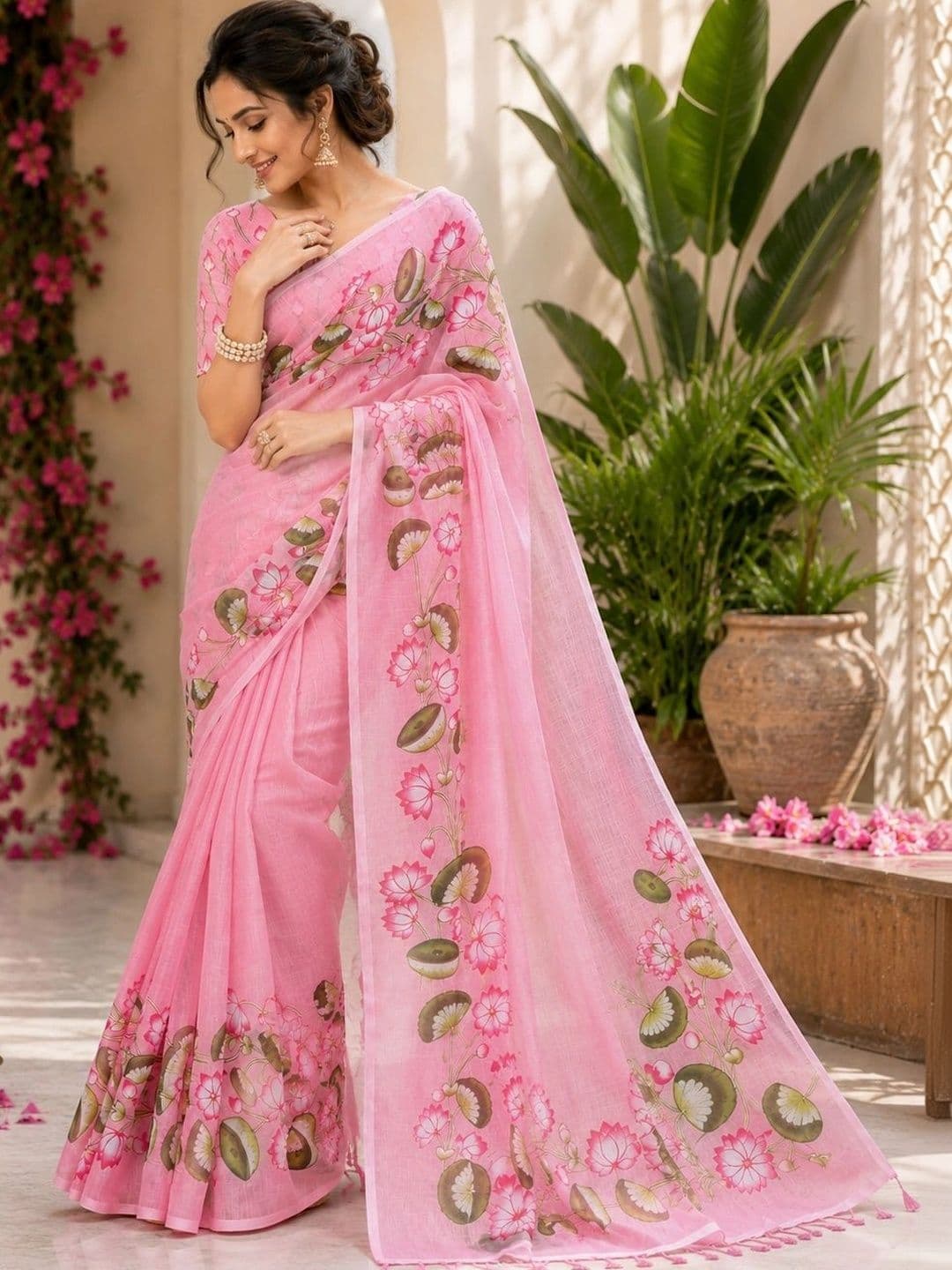 BORAD FASHION Floral Designer Chanderi Saree thumbnail 2