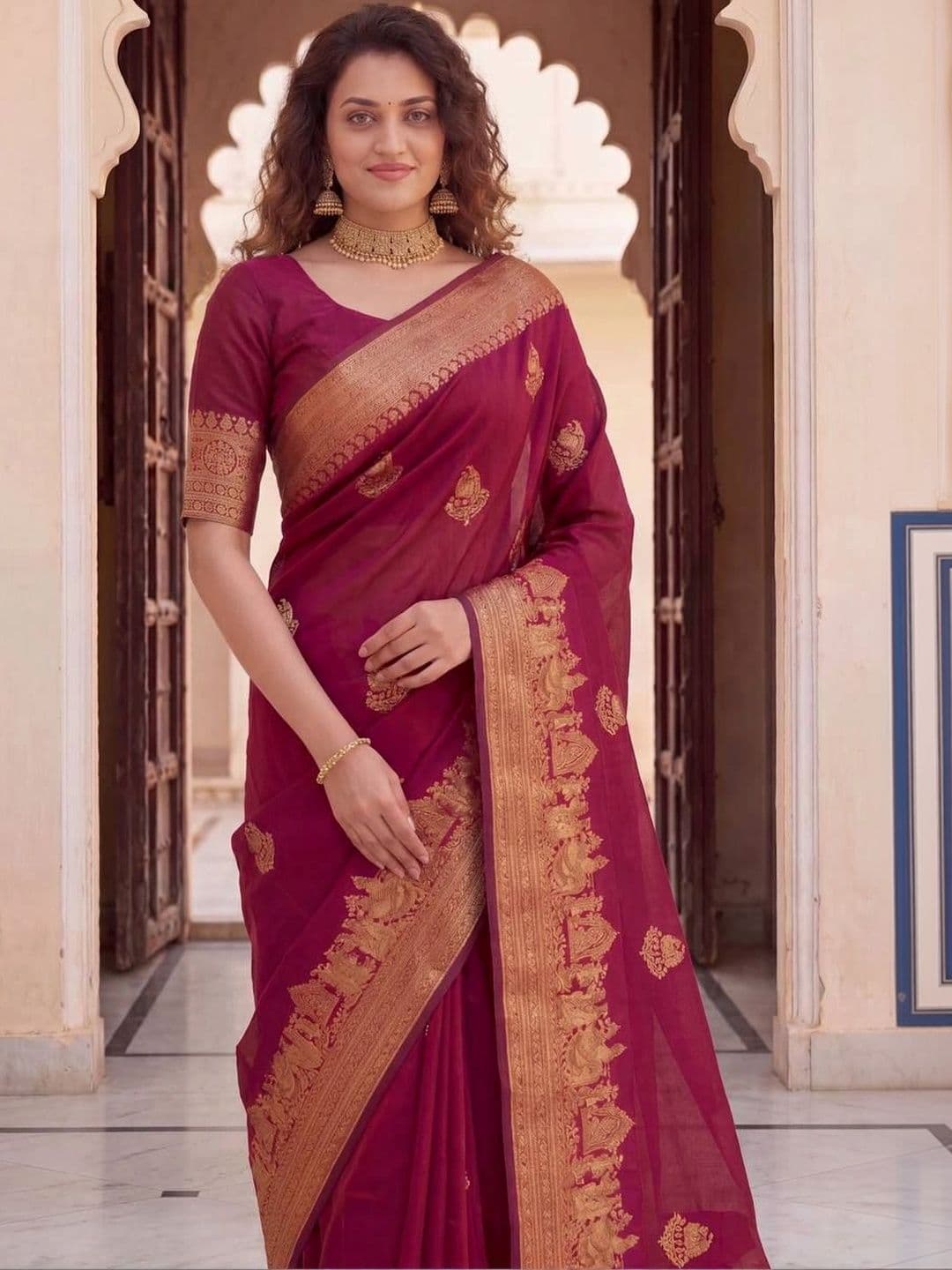 revika Woven Design Zari Art Silk Designer Kanjeevaram Saree thumbnail 2