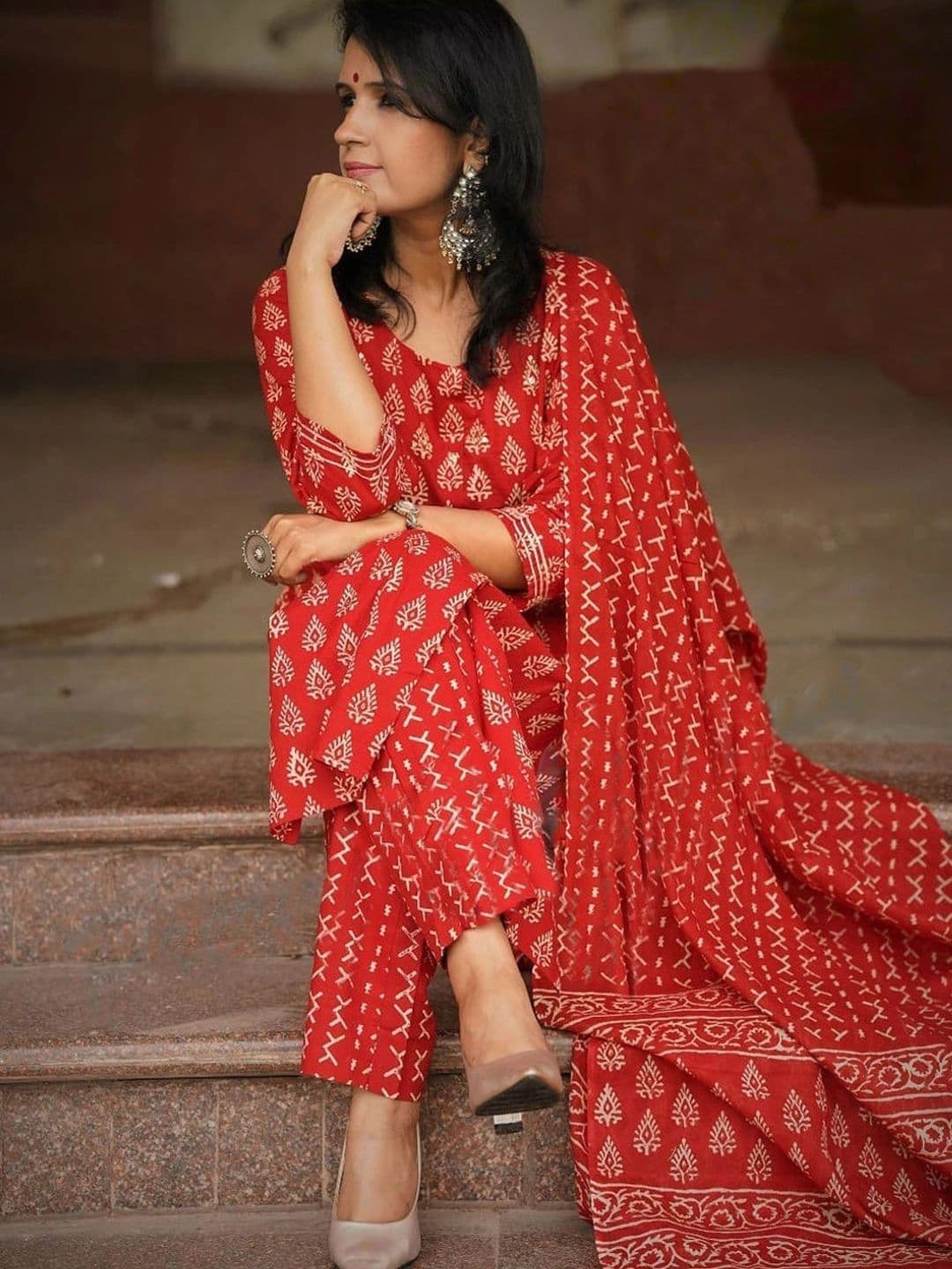 all about you Women Ethnic Motifs Printed Regular Kurta with Trousers & With Dupatta thumbnail 6