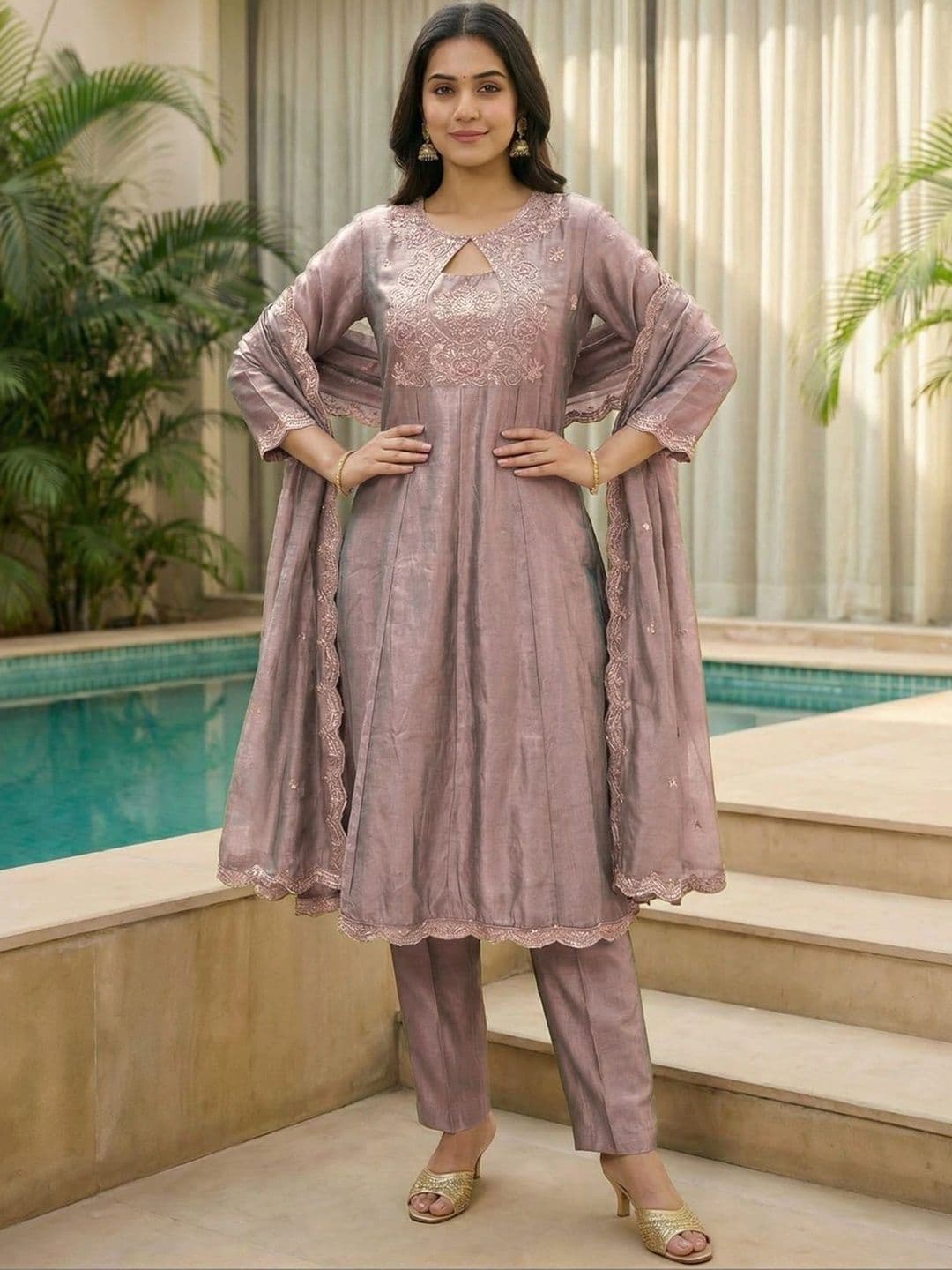 all about you Women Ethnic Motifs Embroidered Regular Thread Work Kurta with Trousers & With Dupatta thumbnail 4