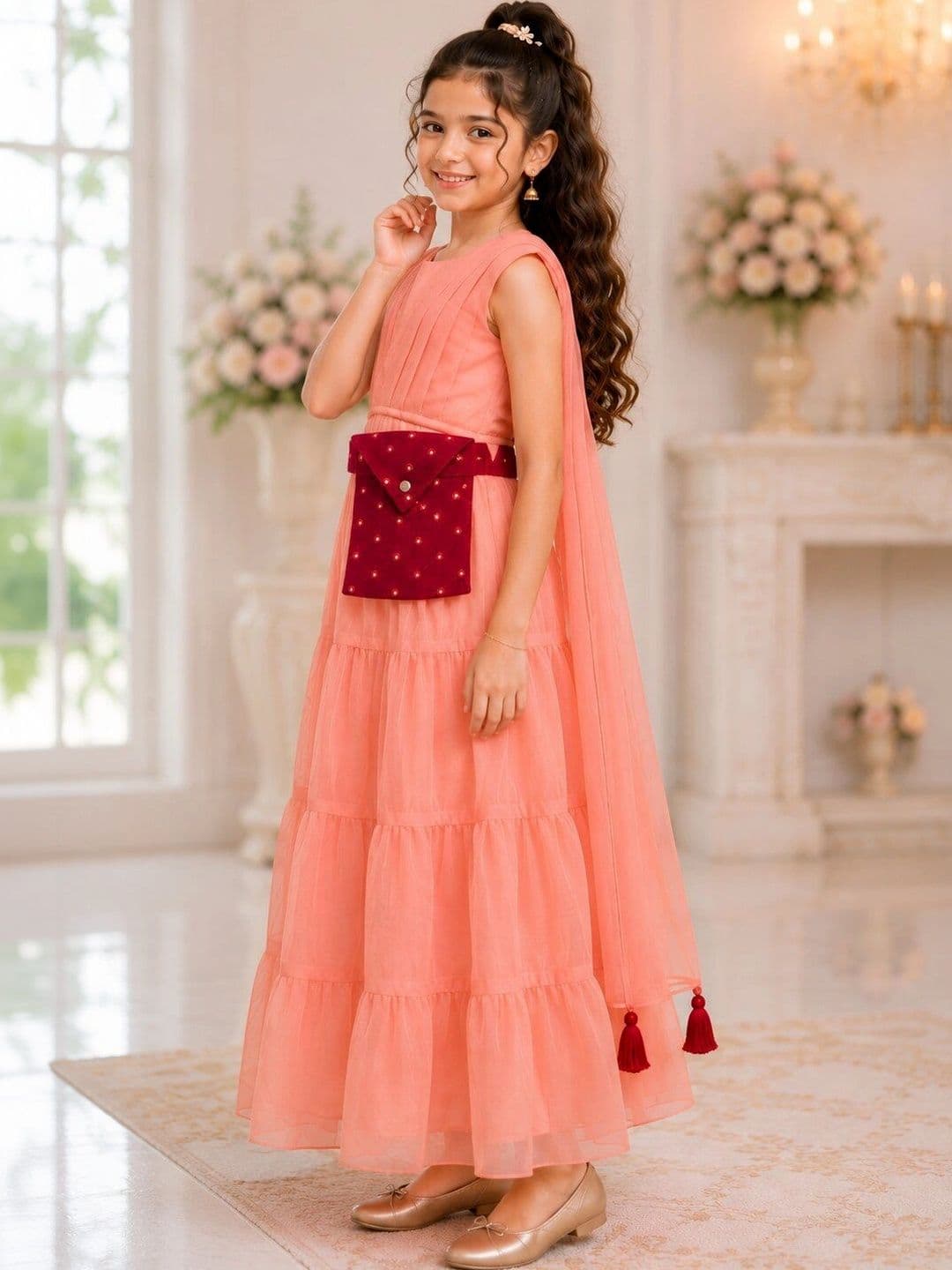 HERE&NOW Girls Round Neck Lehenga & Blouse With Dupatta thumbnail 6