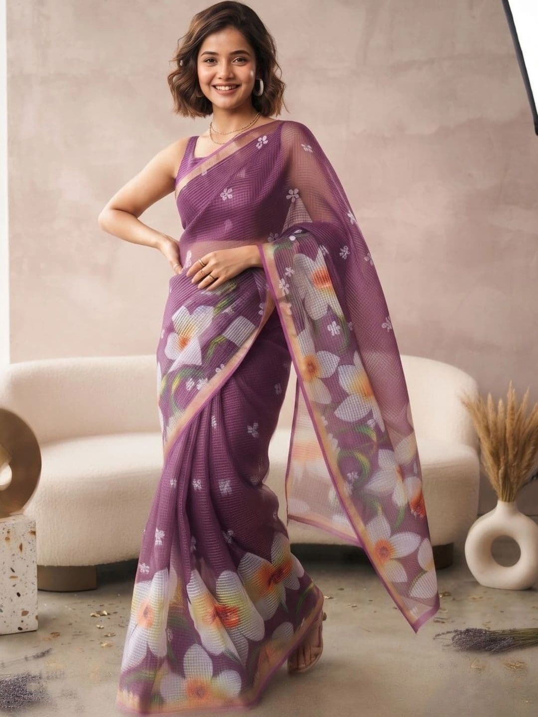 BORAD FASHION Floral Designer Chanderi Saree - view 1