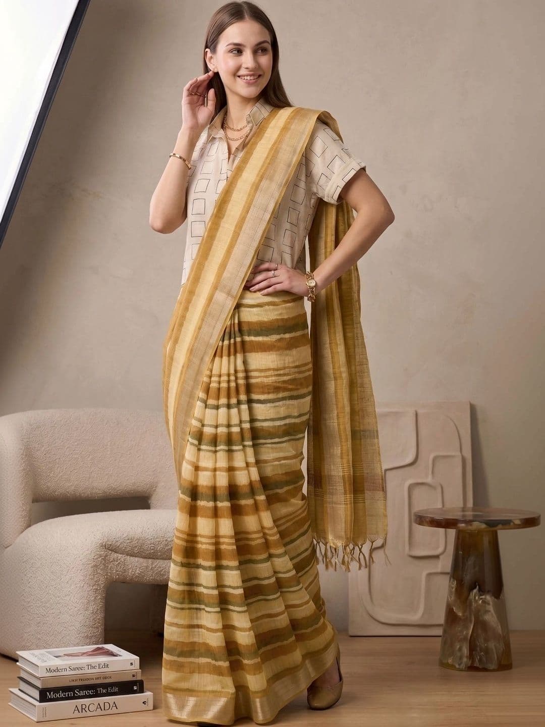 BORAD FASHION Striped Designer Chanderi Saree thumbnail 4