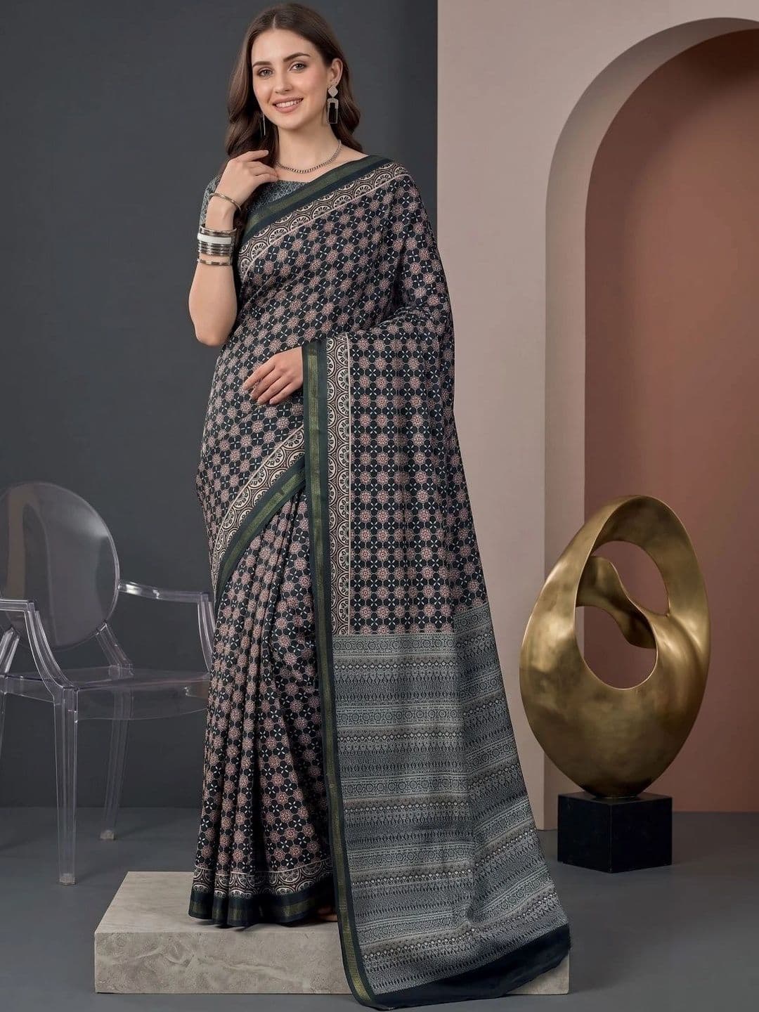 BORAD FASHION Women Designer Chanderi Saree - view 1