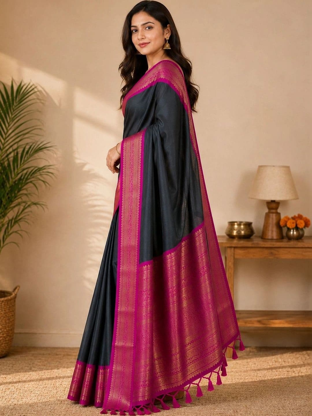 SARKAR TEXTILES Zari Khadi Saree thumbnail 3