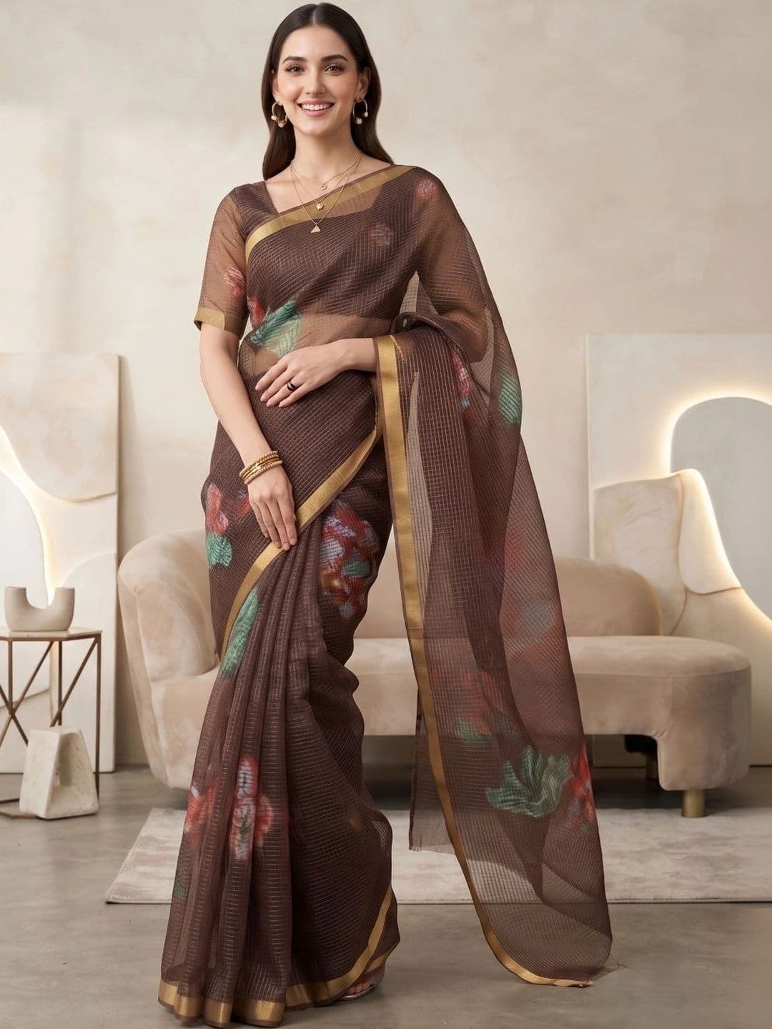 BORAD FASHION Floral Designer Chanderi Saree - view 1