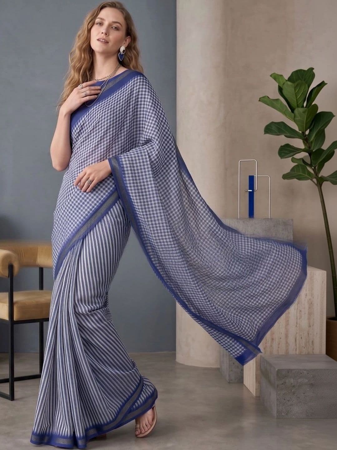BORAD FASHION Striped Designer Chanderi Saree thumbnail 4