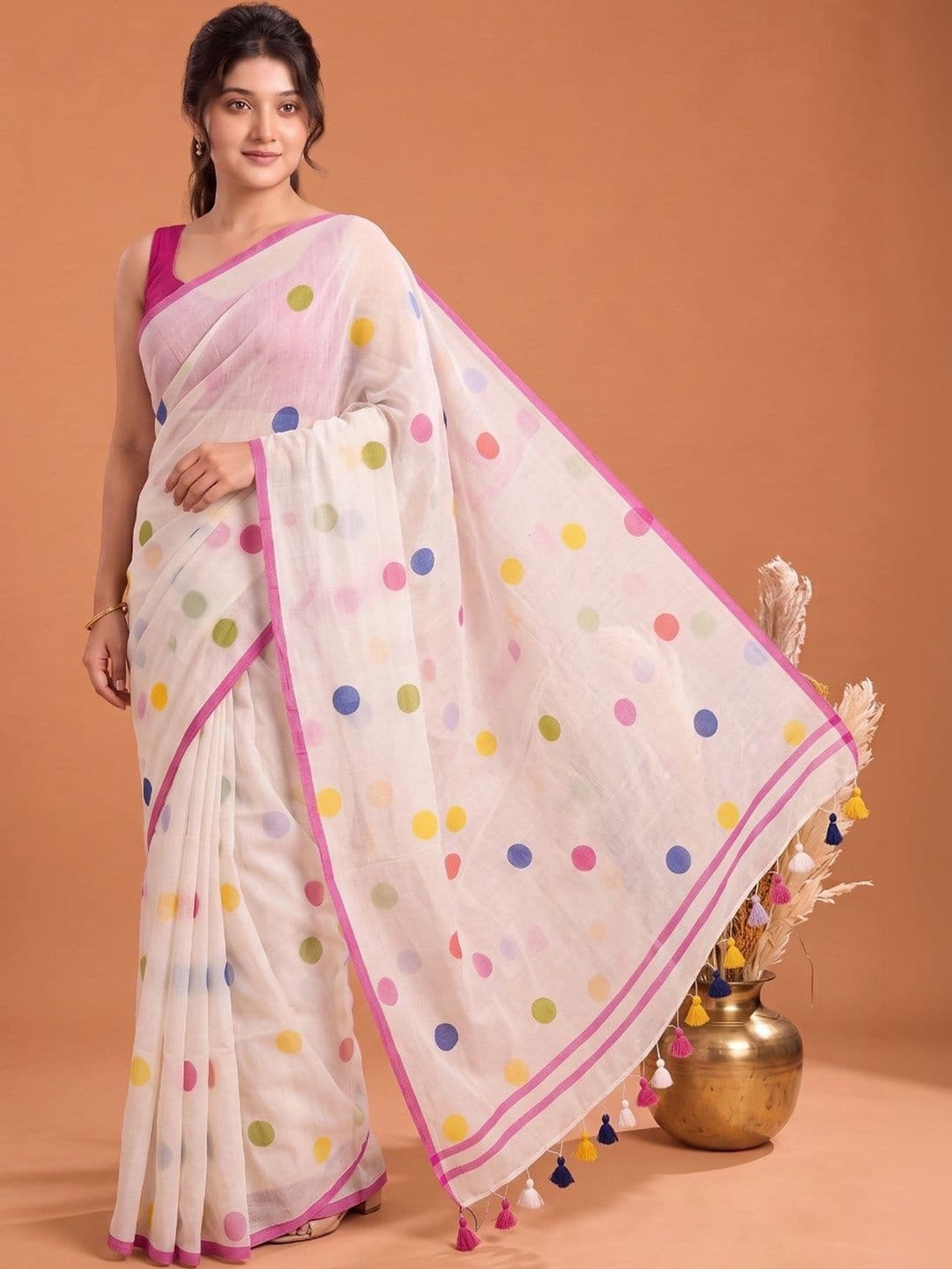 Aparna Polka Dot Pure Cotton Saree thumbnail 5