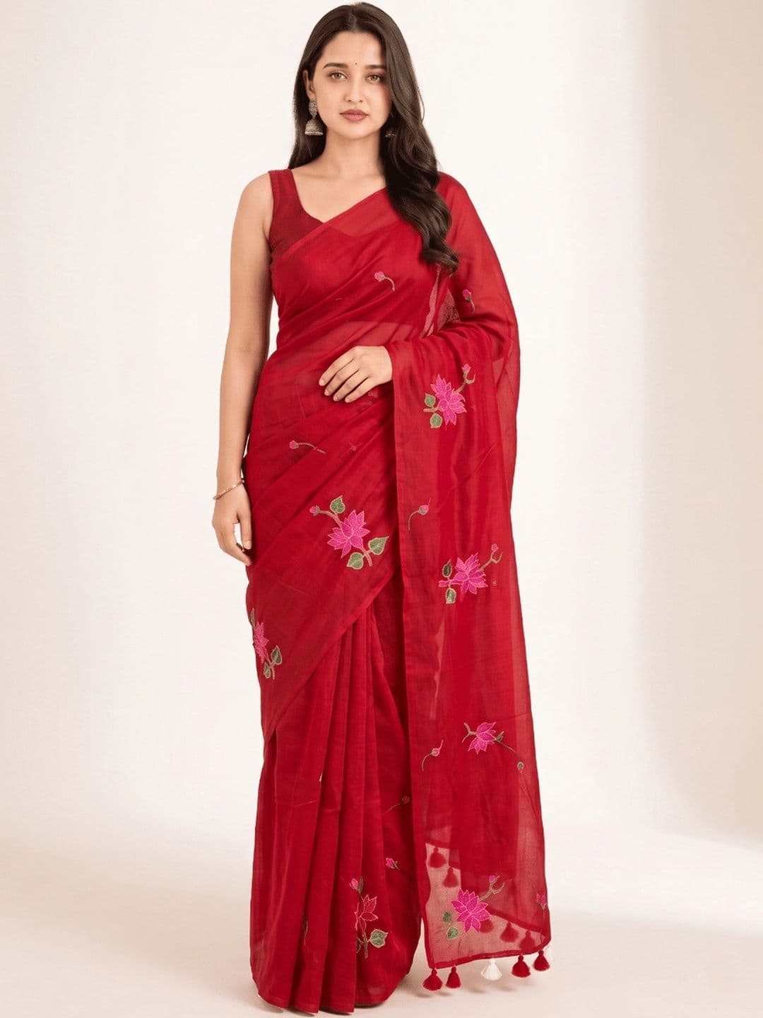 Aparna women Floral Embroidered Pure Cotton Saree - view 1