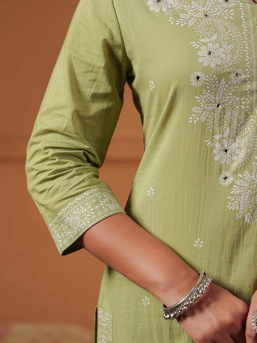 Misaina Women Ethnic Motifs Regular Mirror Work Pure Cotton Kurta with Trousers & Dupatta thumbnail 2