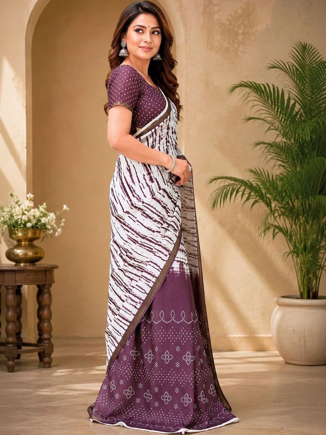 BORAD FASHION Tie and Dye Designer Chanderi Saree thumbnail 3