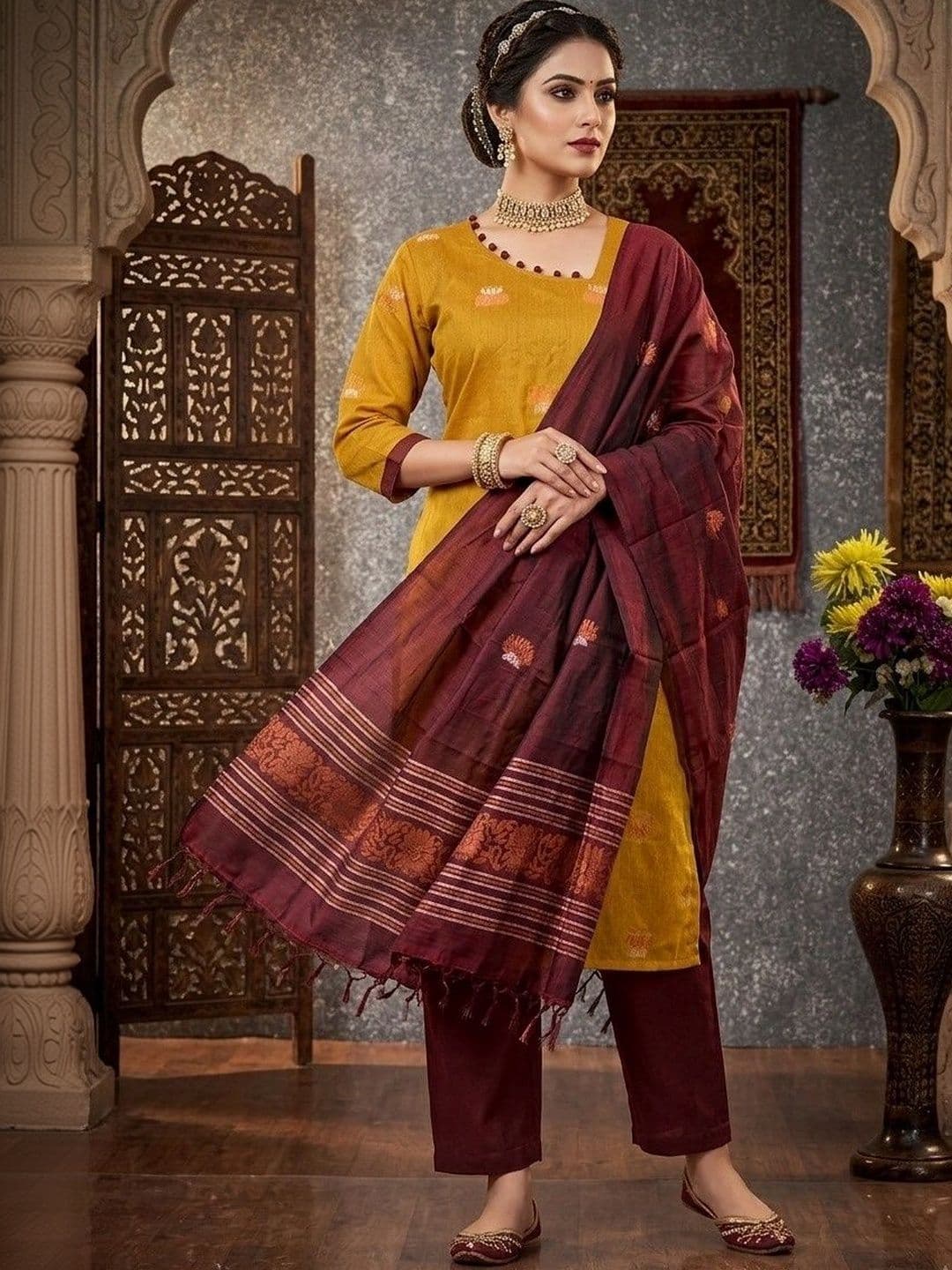 ZARVELA Women Ethnic Motifs Printed Regular Kurta with Trousers & With Dupatta thumbnail 5