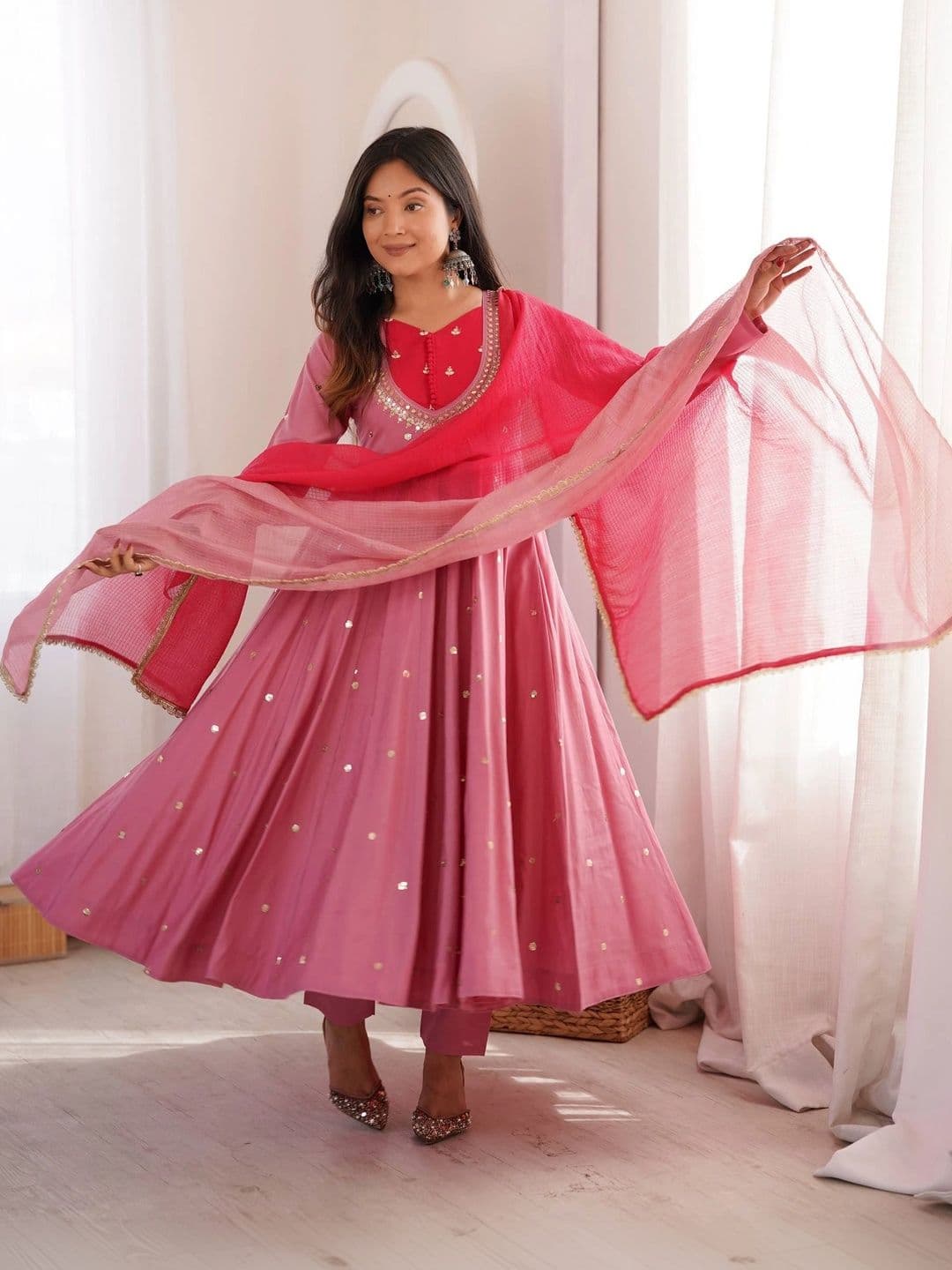 SAJAVAT ETHENIC WEAR Women Empire Gotta Patti Kurta with Trousers & With Dupatta thumbnail 6
