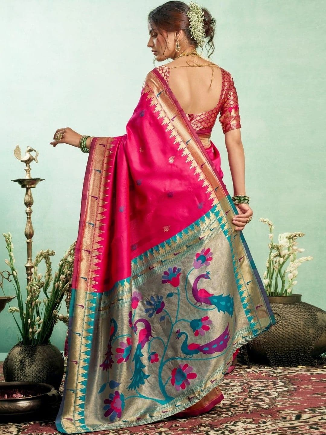 BORAD FASHION Woven Design Zari Silk Blend Designer Paithani Saree thumbnail 2