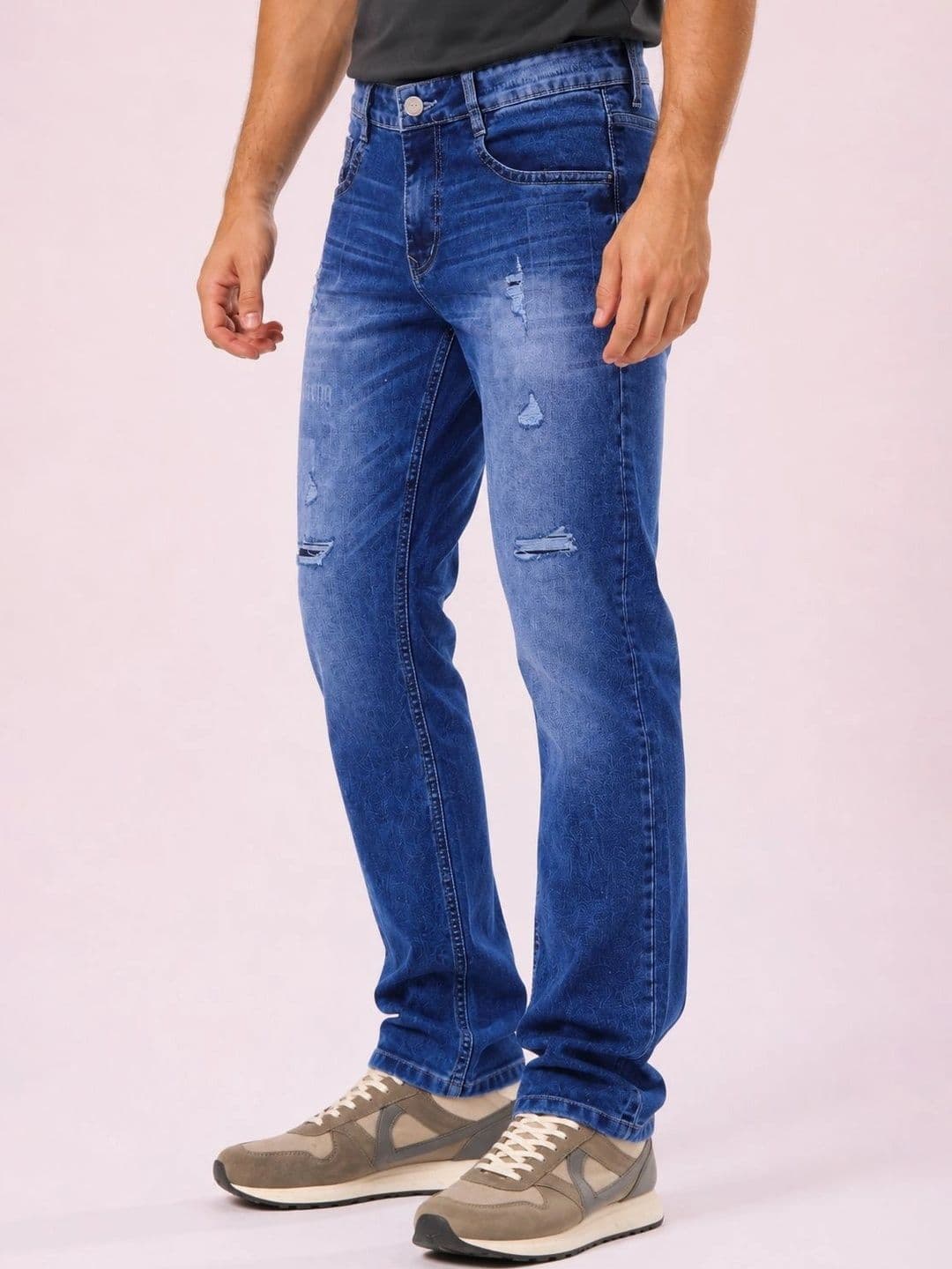 GEX Men Jean Relaxed Fit Mid-Rise Low Distress Printed Stretchable Jeans thumbnail 6