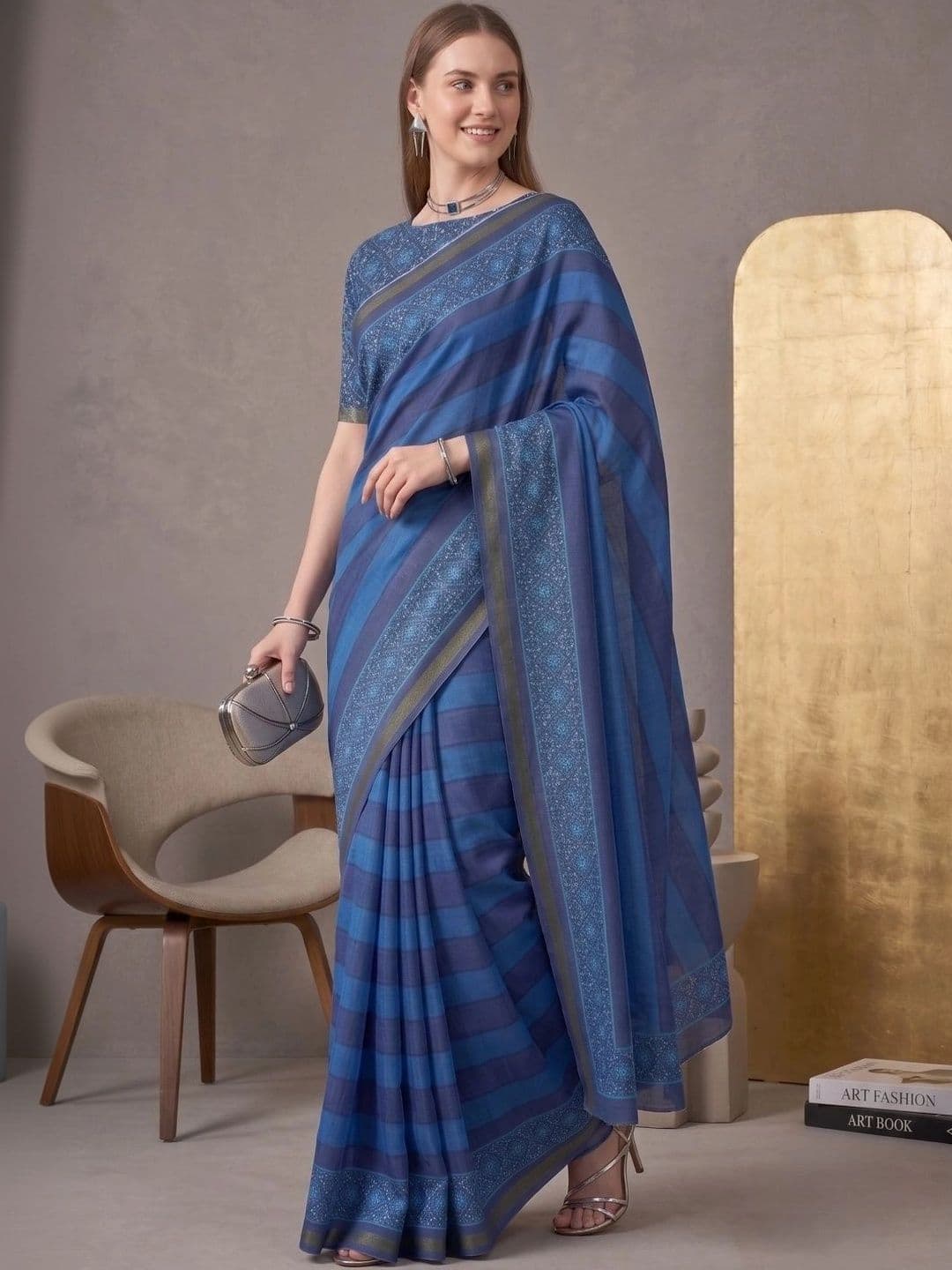 BORAD FASHION Striped Designer Chanderi Saree thumbnail 2