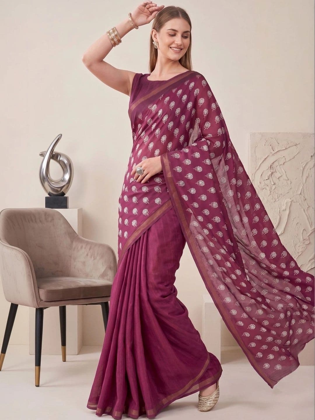 BORAD FASHION Women Printed Chanderi Saree thumbnail 2