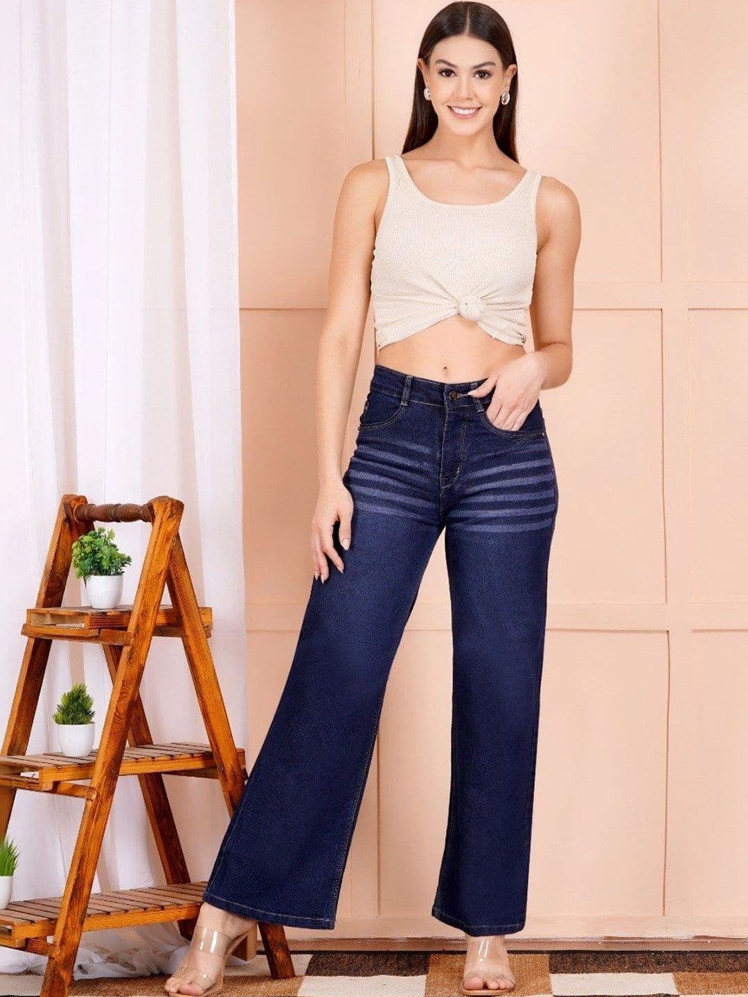 P.X.5 Women Classic Wide Leg High-Rise Light Fade Stretchable Jeans - view 1