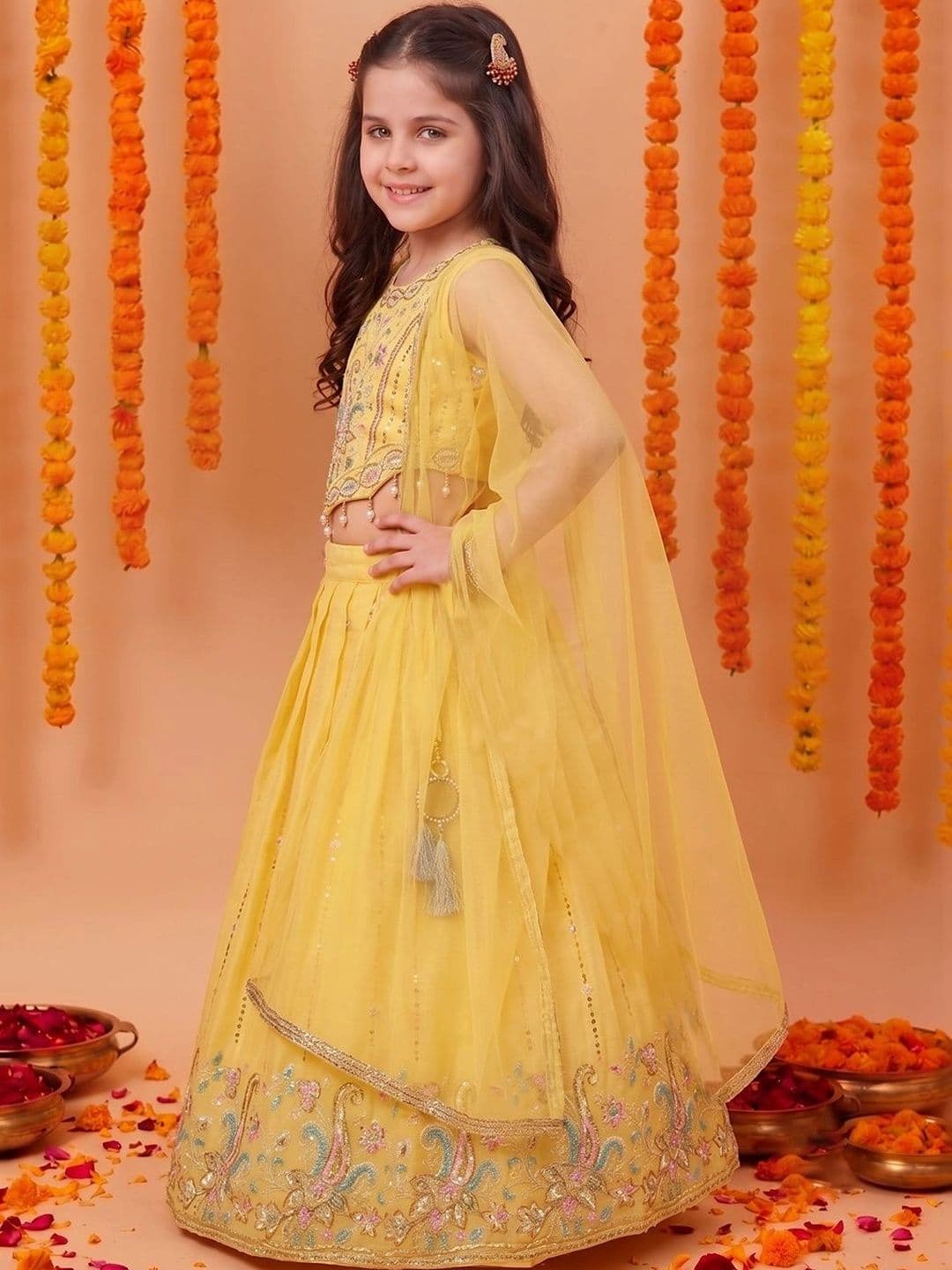 FASHION DREAM Girls Embellished Sequinned Ready to Wear Lehenga & Blouse With Dupatta thumbnail 4