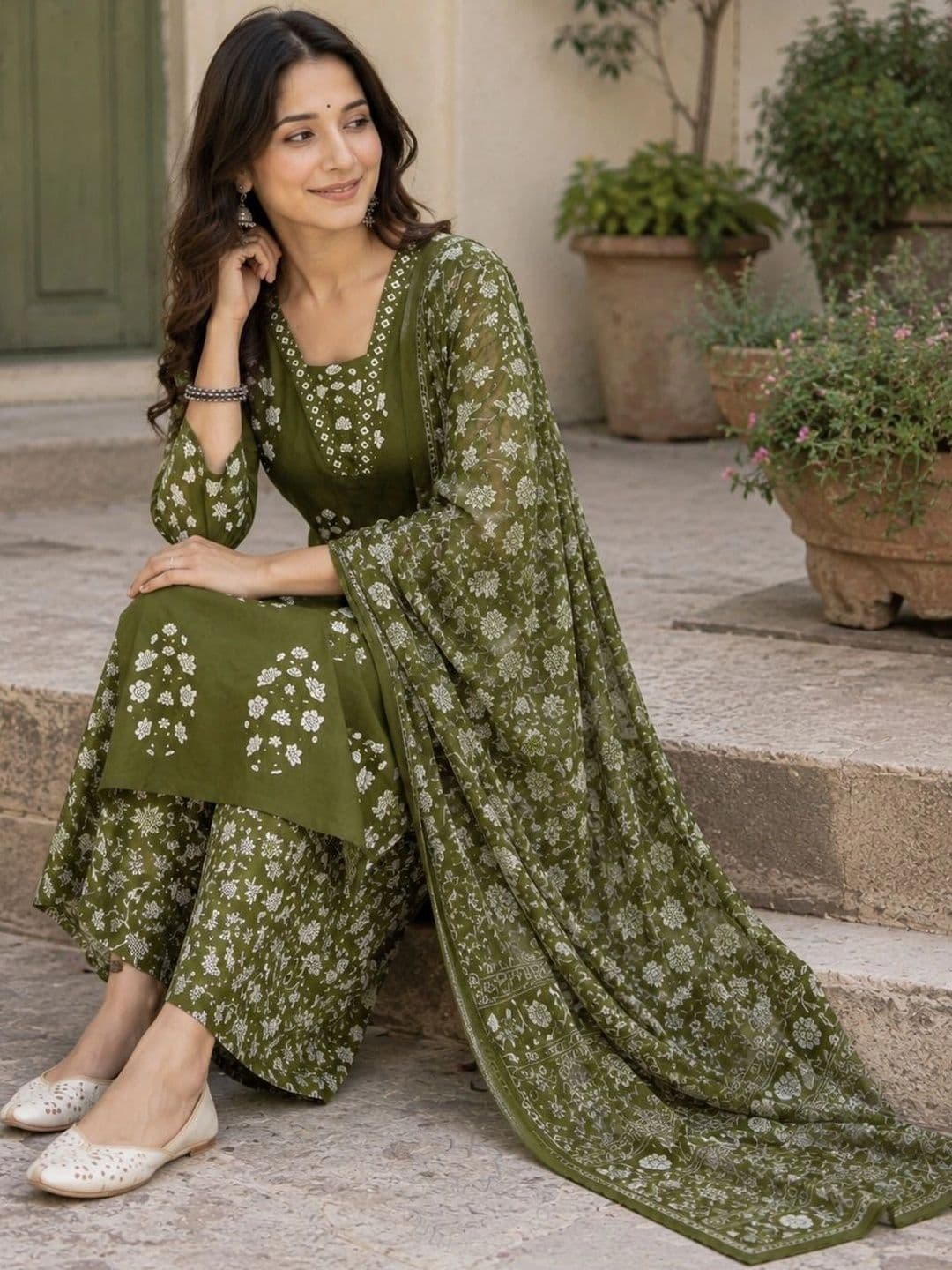 Tabeedah Women Floral Printed Regular Kurta with Palazzos & With Dupatta thumbnail 3