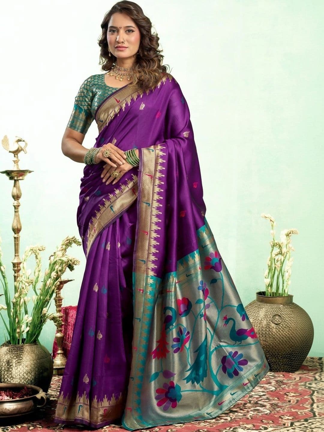 BORAD FASHION Woven Design Zari Silk Blend Designer Paithani Saree thumbnail 2