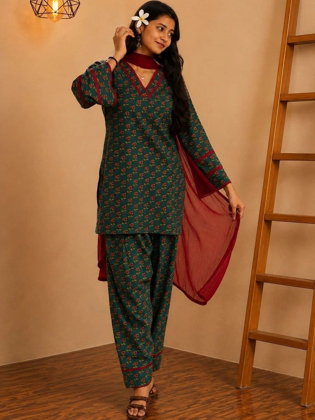 shreeram Women Floral Printed Regular Pure Cotton Kurta with Patiala & With Dupatta thumbnail 5