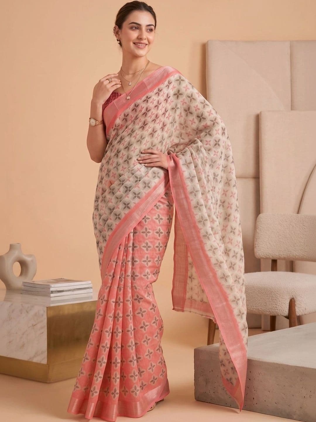 BORAD FASHION Women Designer Chanderi Saree - view 1