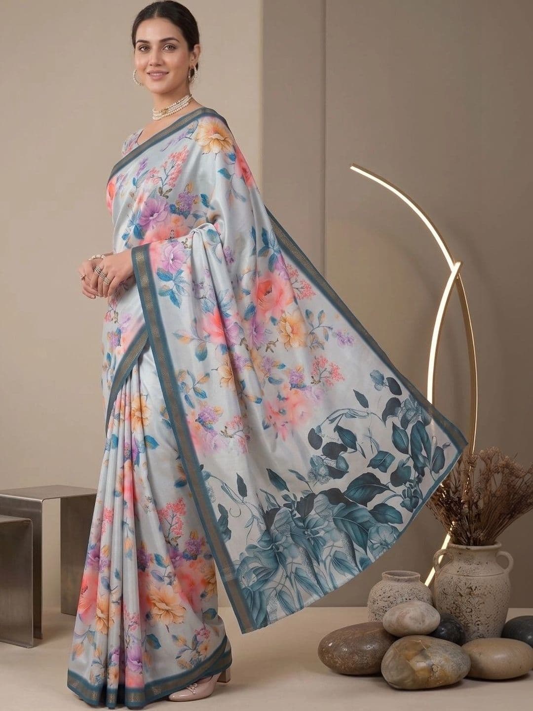 BORAD FASHION Floral Designer Chanderi Saree - view 1