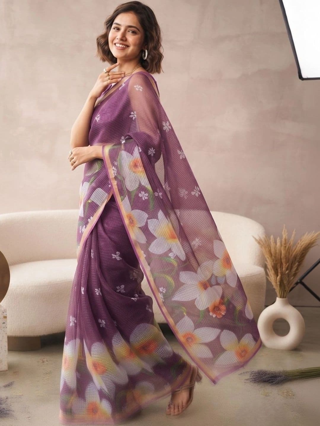 BORAD FASHION Floral Designer Chanderi Saree thumbnail 3