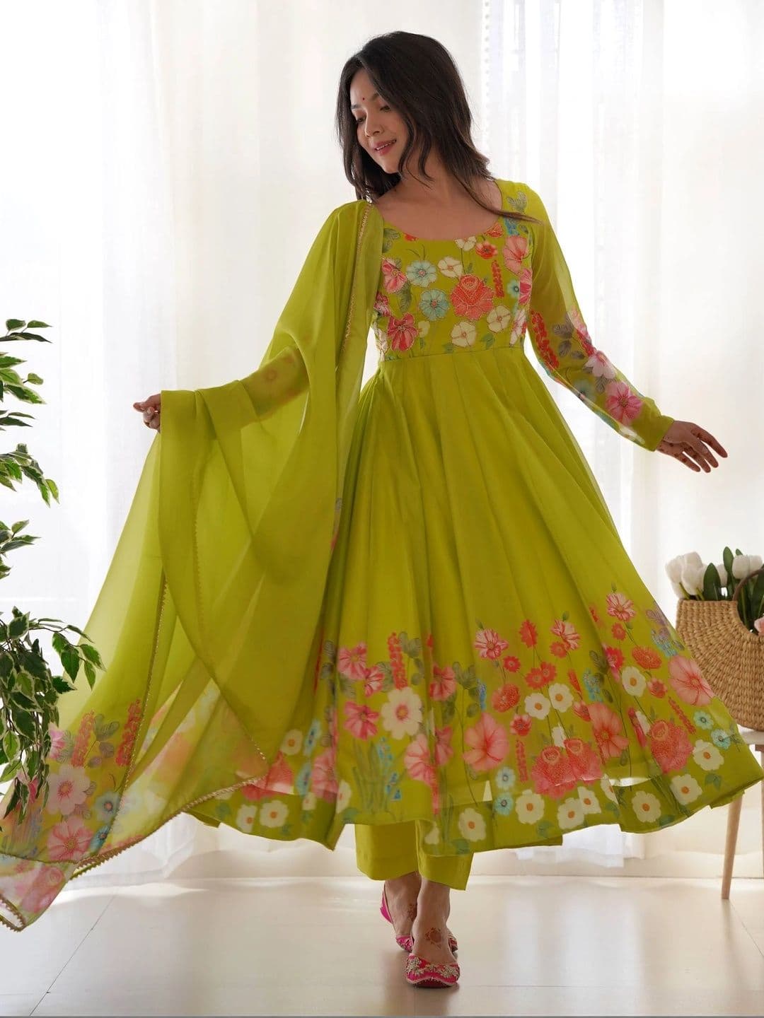 SAJAVAT ETHENIC WEAR Women Floral Printed Empire Kurta with Trousers & With Dupatta thumbnail 5