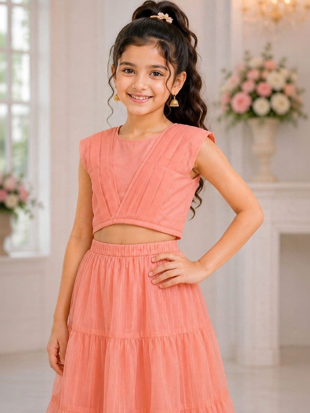HERE&NOW Girls Round Neck Lehenga & Blouse With Dupatta thumbnail 2