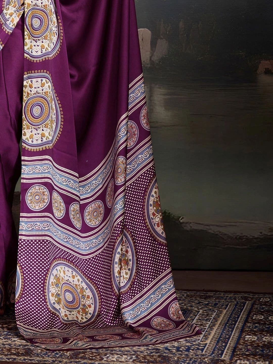 NKV Mirror Work Silk Blend Heavy Work Mysore Silk Saree thumbnail 6