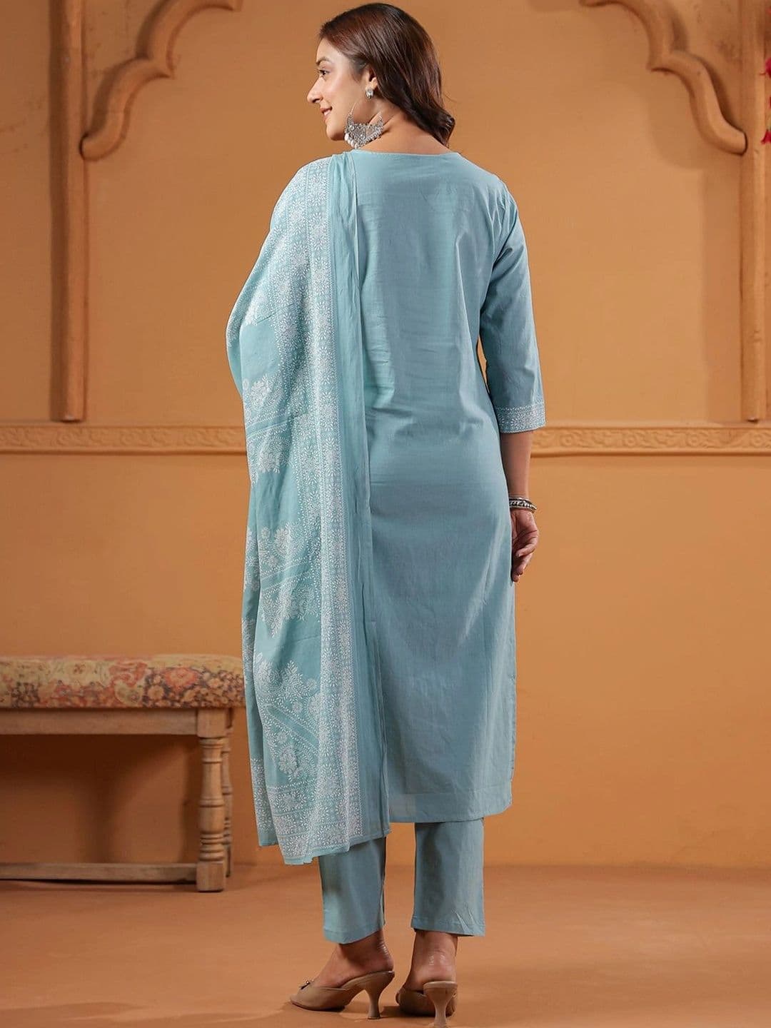 Misaina Women Ethnic Motifs Embroidered Regular PureKurta with Trousers & With Dupatta thumbnail 4