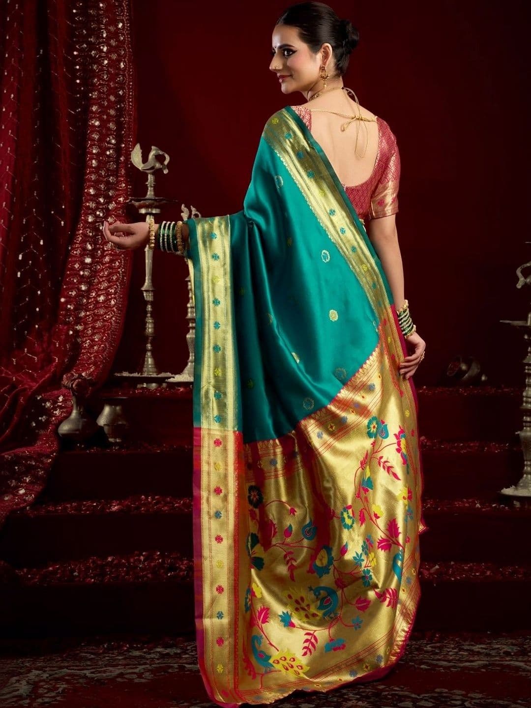 BORAD FASHION Woven Design Zari Silk Blend Designer Paithani Saree thumbnail 5