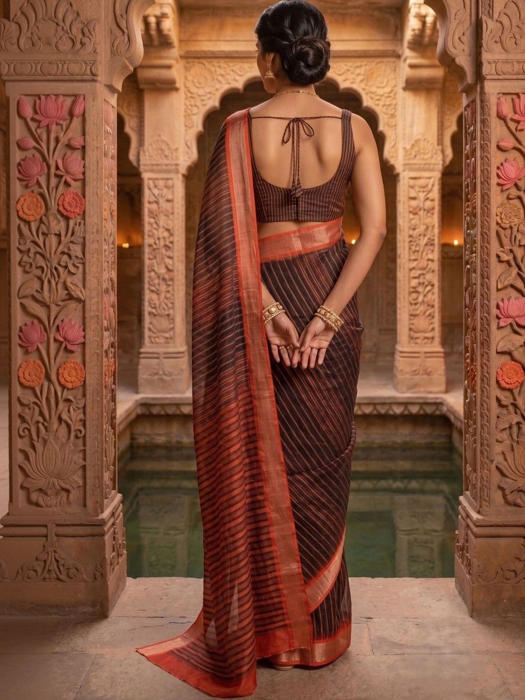 BORAD FASHION Striped Designer Chanderi Saree thumbnail 2