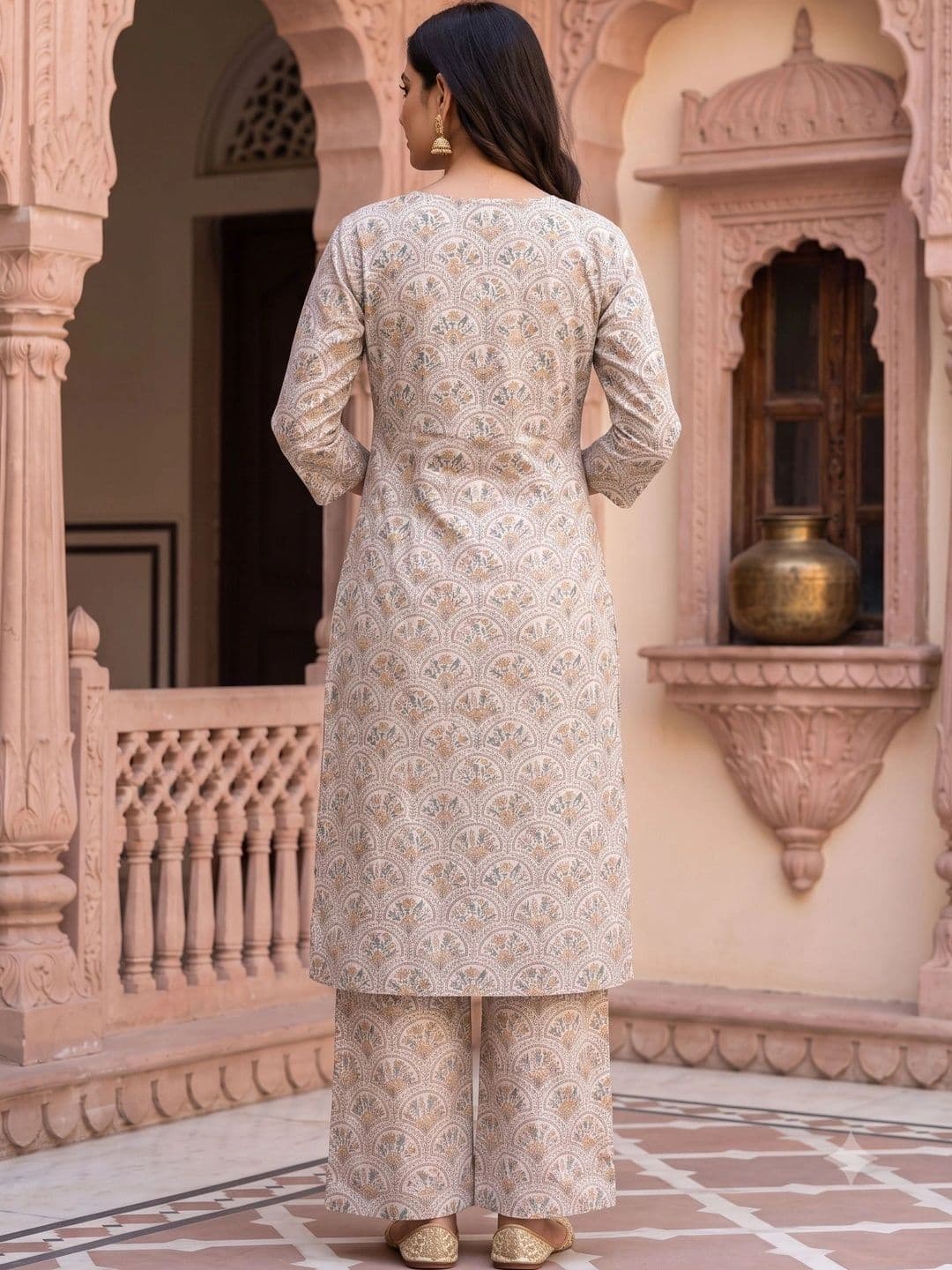 KALINI Women Ethnic Motifs Printed Regular Pure Cotton Kurta with Palazzos thumbnail 4