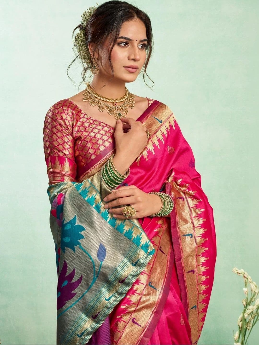 BORAD FASHION Woven Design Zari Silk Blend Designer Paithani Saree thumbnail 3
