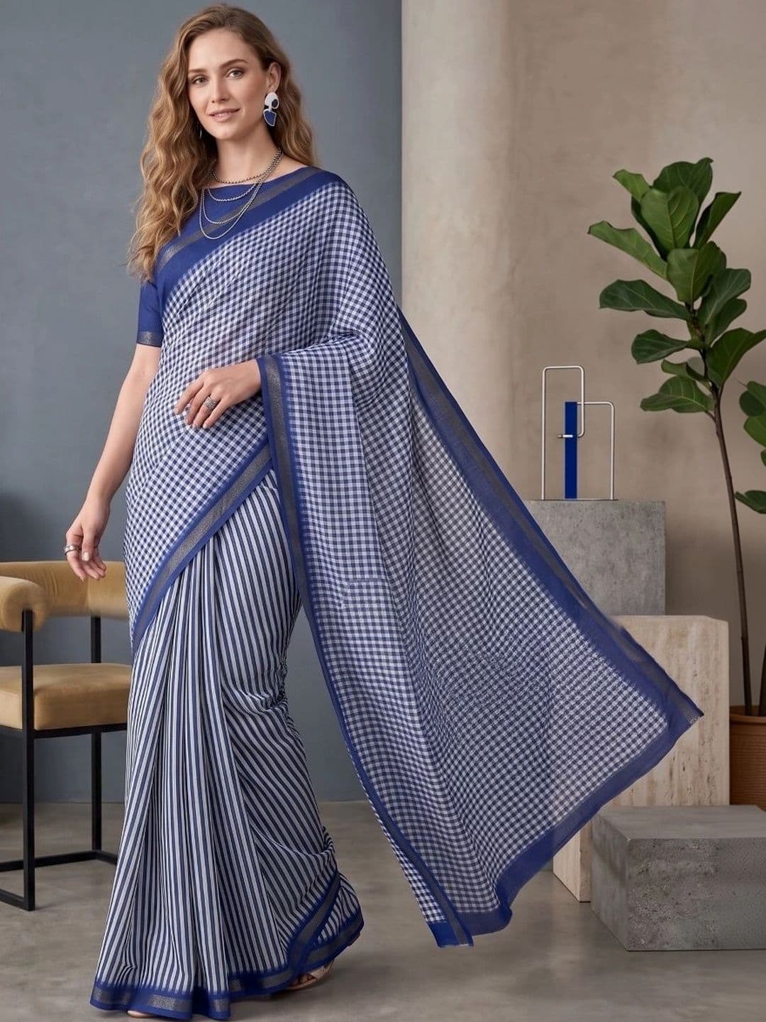BORAD FASHION Striped Designer Chanderi Saree - view 1