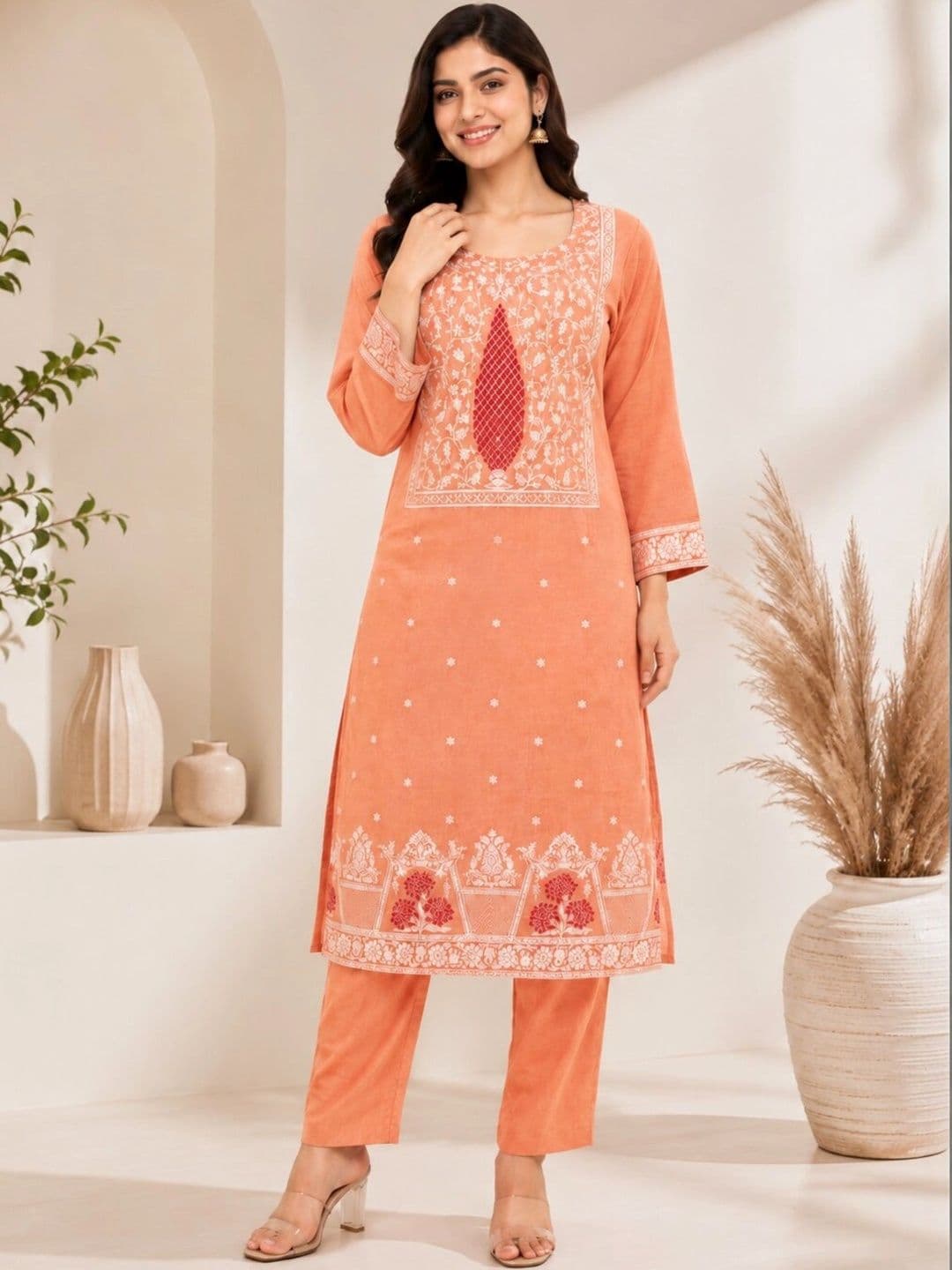 all about you Women Ethnic Motifs Embroidered Regular Thread Work Pure Cotton Kurta with Trousers & With thumbnail 2