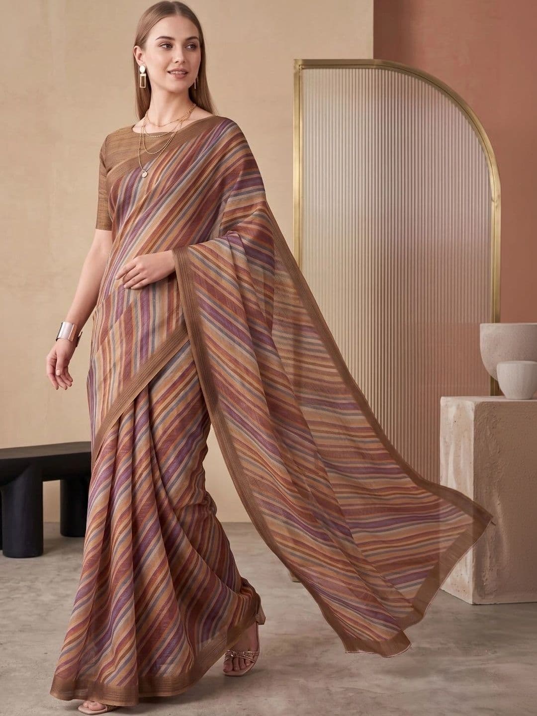 BORAD FASHION Striped Designer Chanderi Saree thumbnail 3
