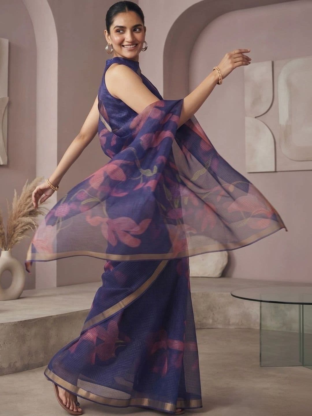BORAD FASHION Floral Designer Chanderi Saree thumbnail 4