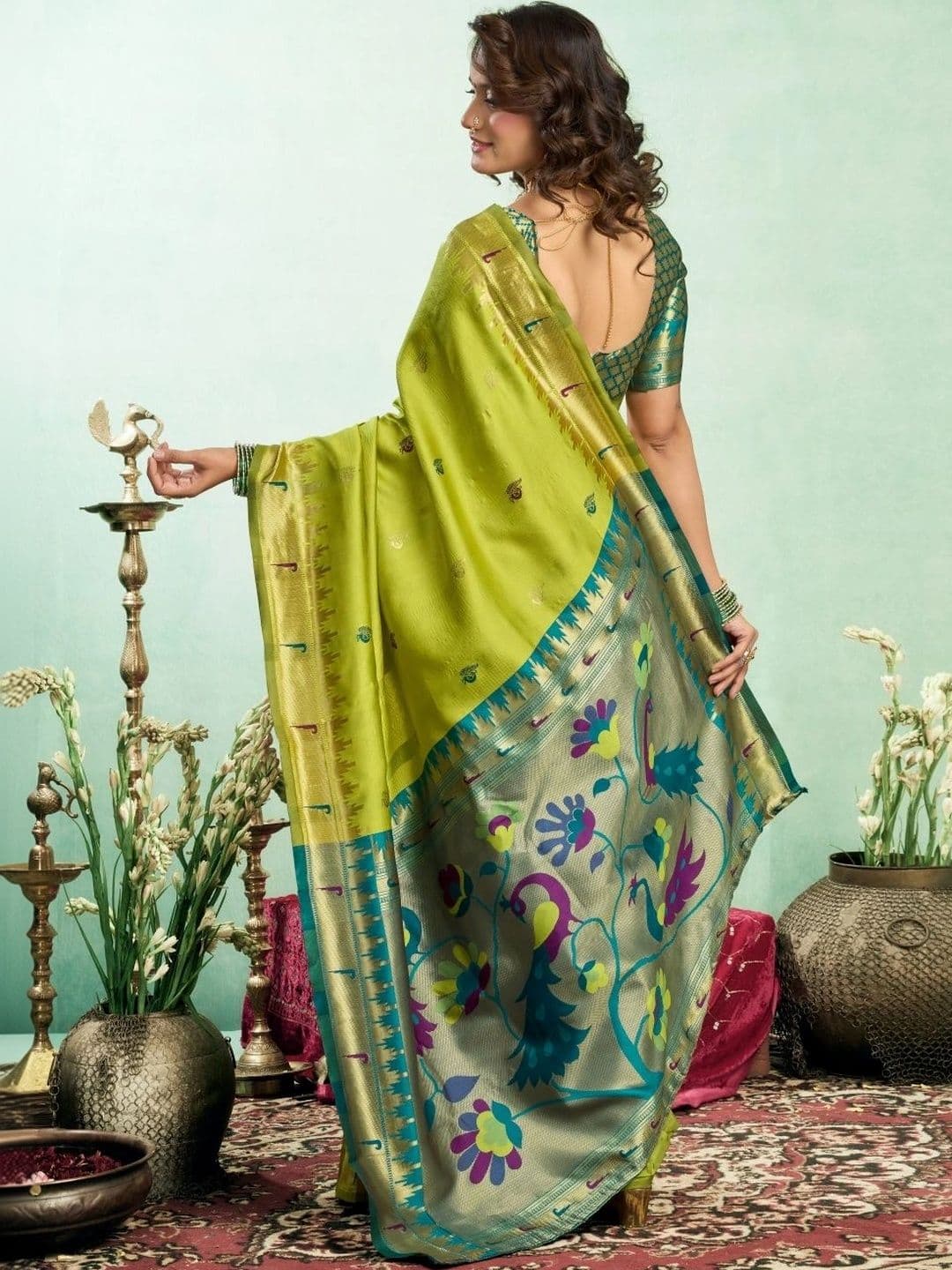 BORAD FASHION Woven Design Zari Silk Blend Designer Paithani Saree thumbnail 5