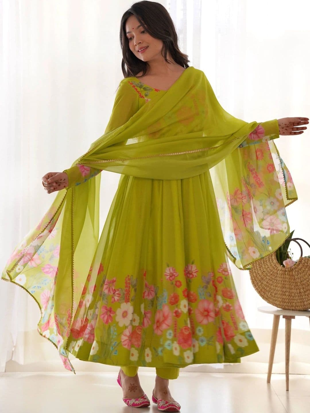 SAJAVAT ETHENIC WEAR Women Floral Printed Empire Kurta with Trousers & With Dupatta thumbnail 4