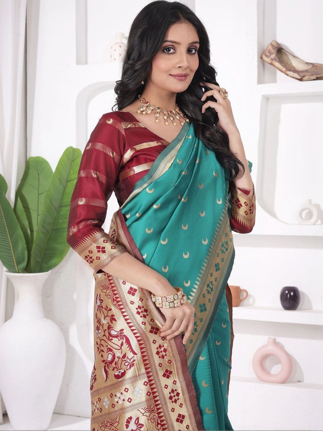 revika Woven Design Zari Art Silk Designer Kanjeevaram Saree thumbnail 4