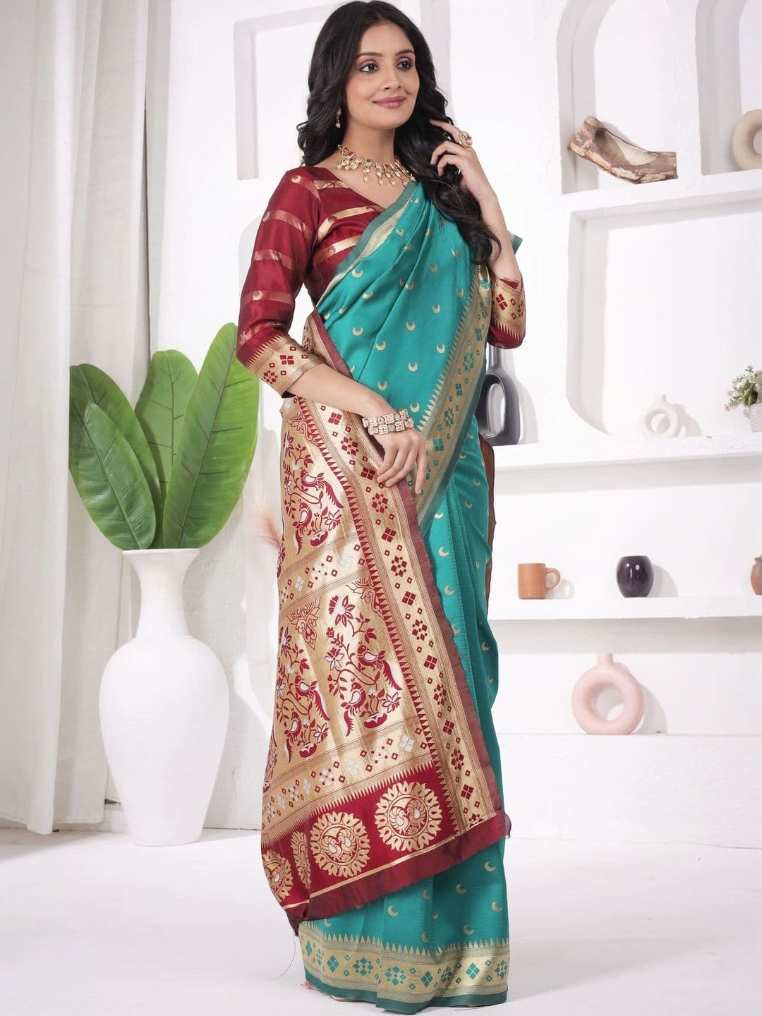 revika Woven Design Zari Art Silk Designer Kanjeevaram Saree thumbnail 3