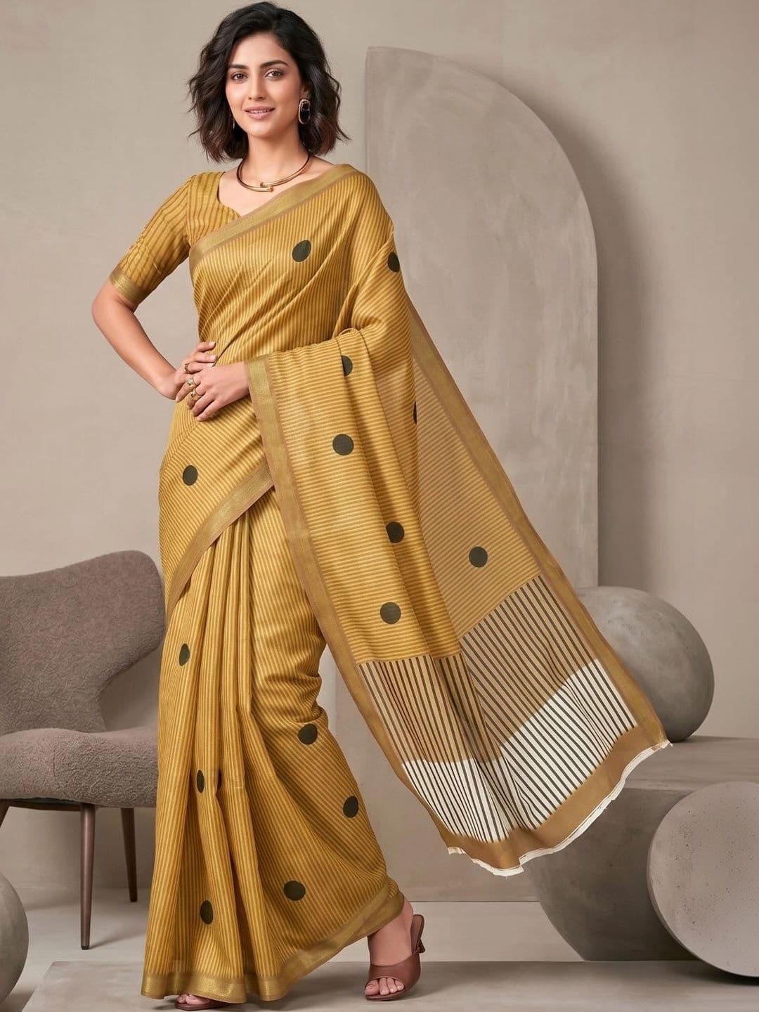 BORAD FASHION Striped Designer Chanderi Saree - view 1