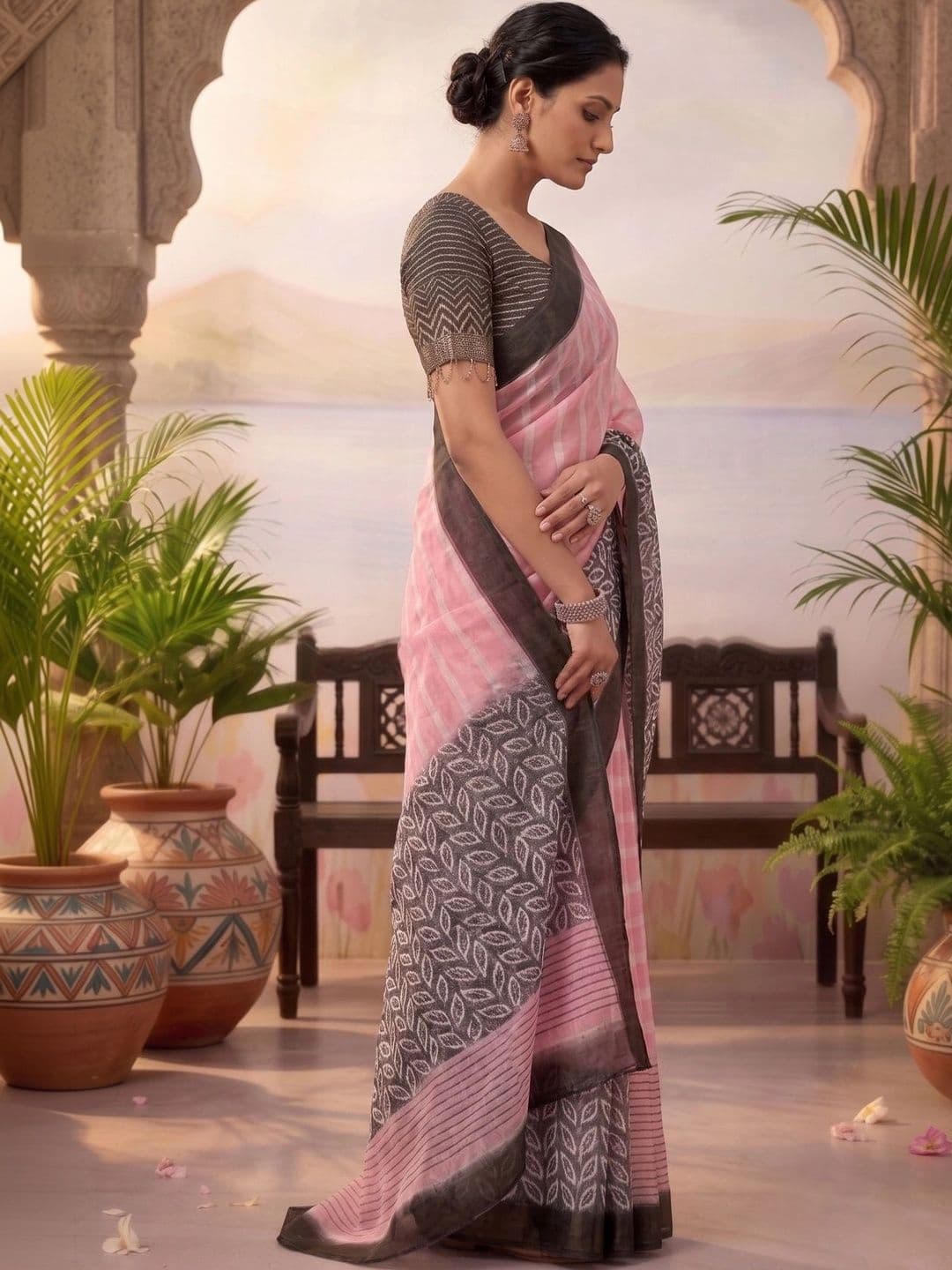 BORAD FASHION Striped Designer Chanderi Saree thumbnail 2