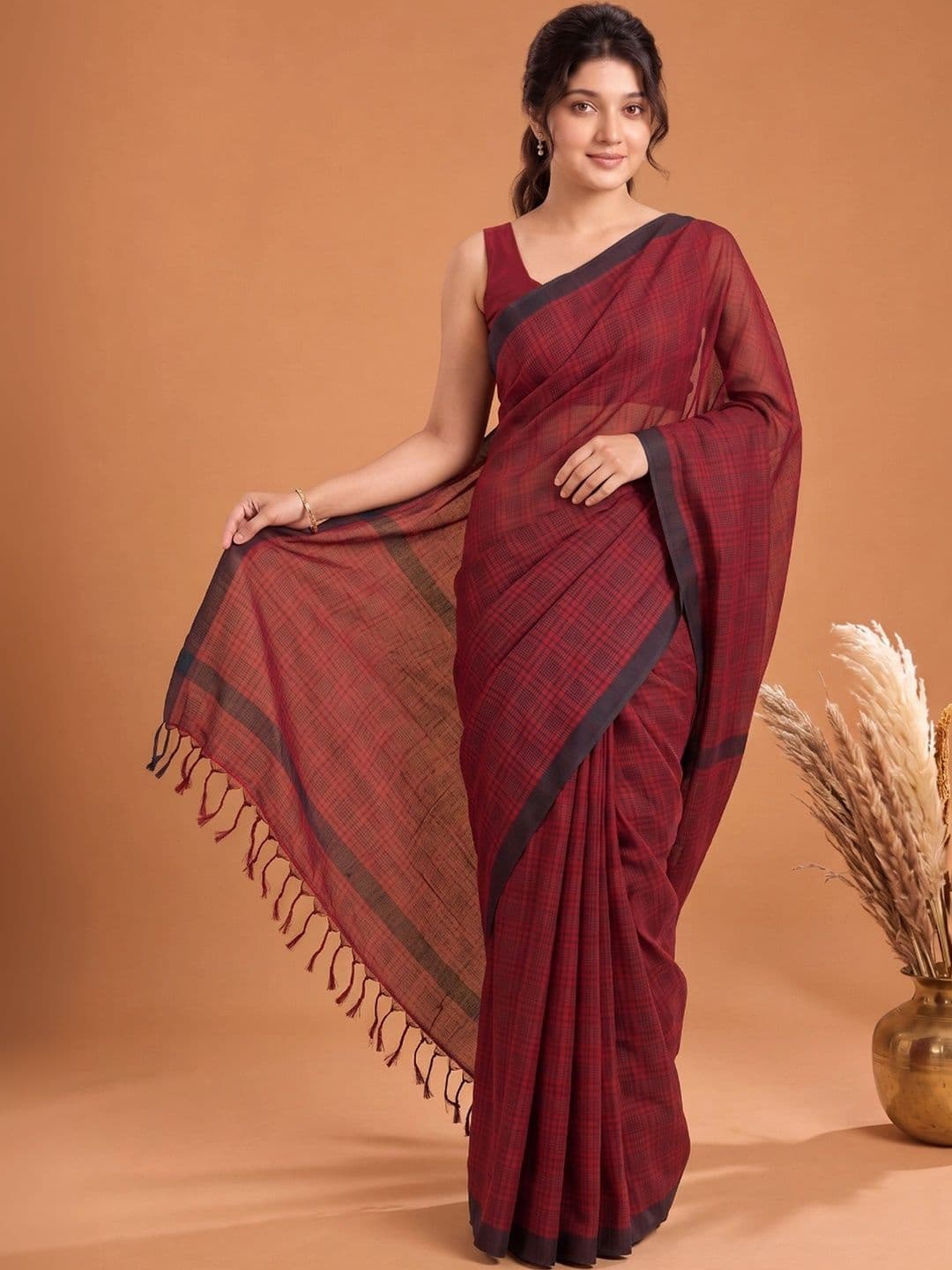Aparna Checked Pure Cotton Saree - view 1