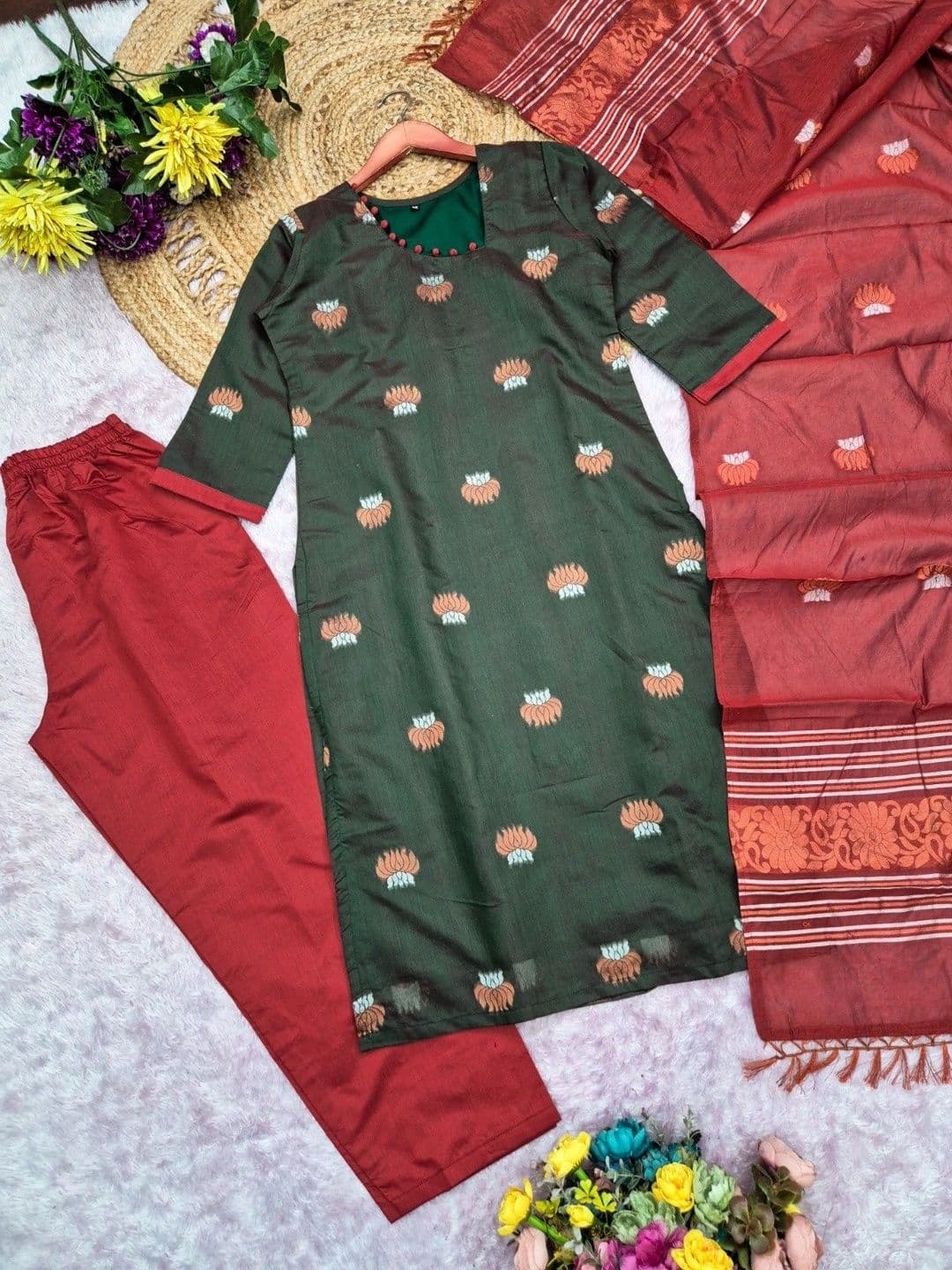 ZARVELA Women Ethnic Motifs Regular Kurta with Trousers & With Dupatta thumbnail 2